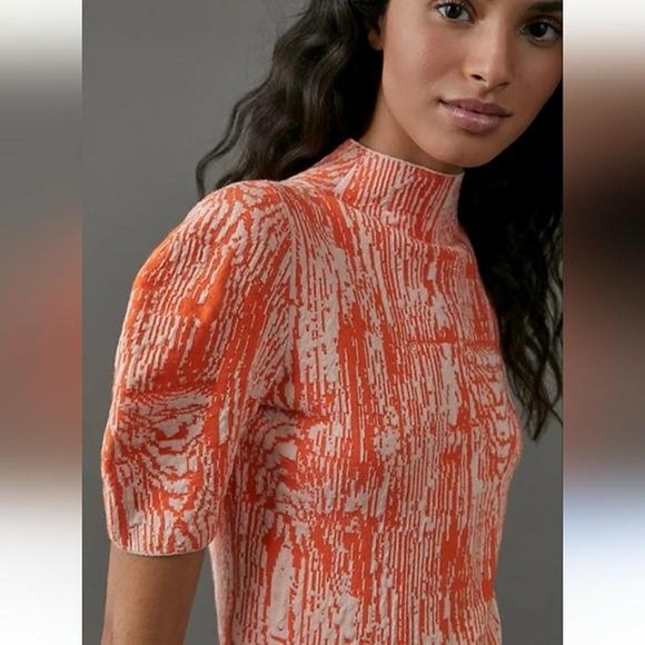 Anthropologie Maeve Bosca Puff
Sleeve Sweater Tee Wood Grain Orange - Picture 2 of 7